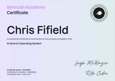 Certificate of achievement for Chris Fifield in Operating Systems from Bernuth Academy.